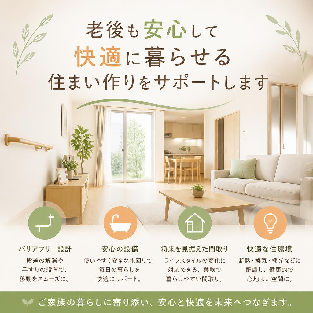 老後も安心して快適に暮らせる住まい作りをサポートします