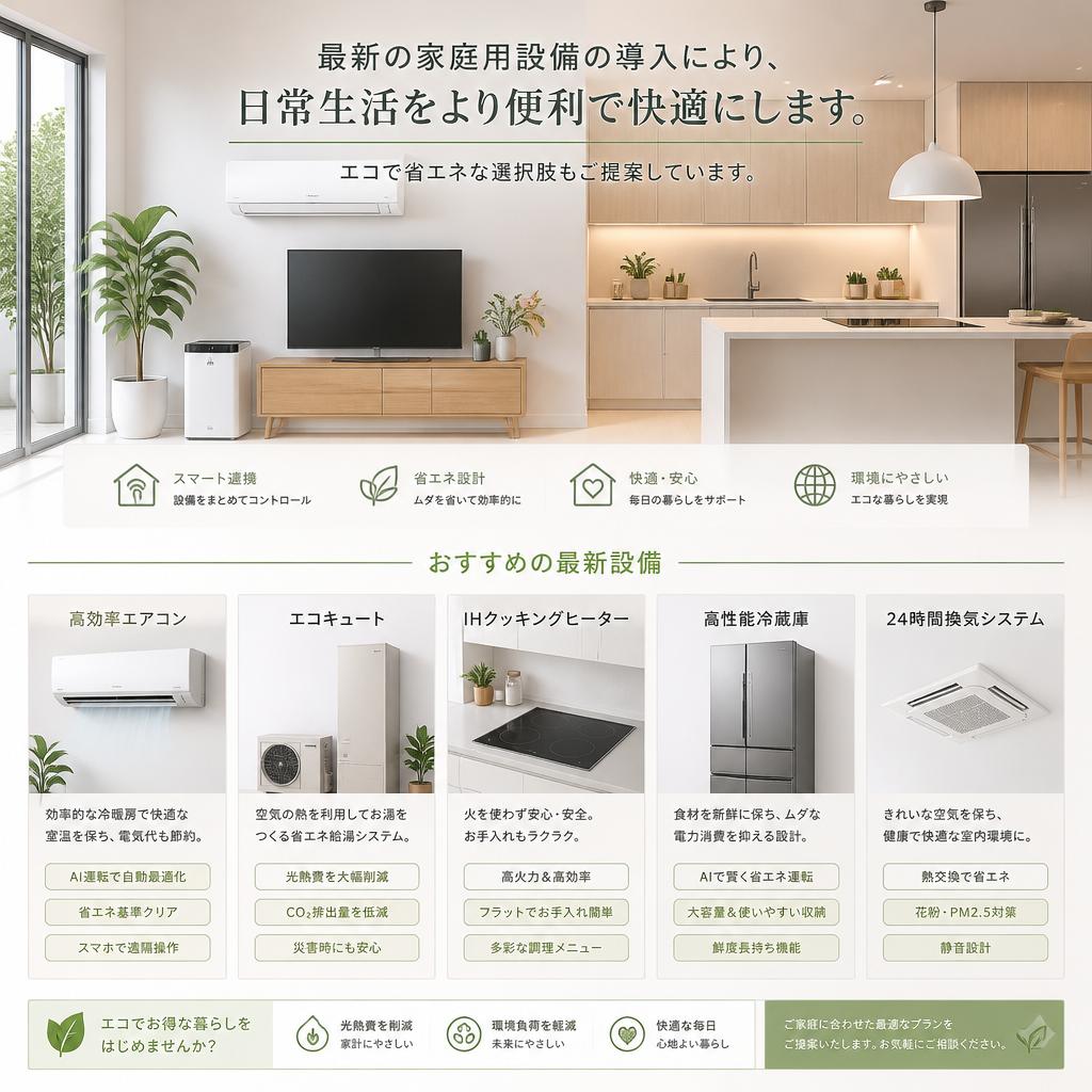 家庭用設備の最新化で快適さをアップ