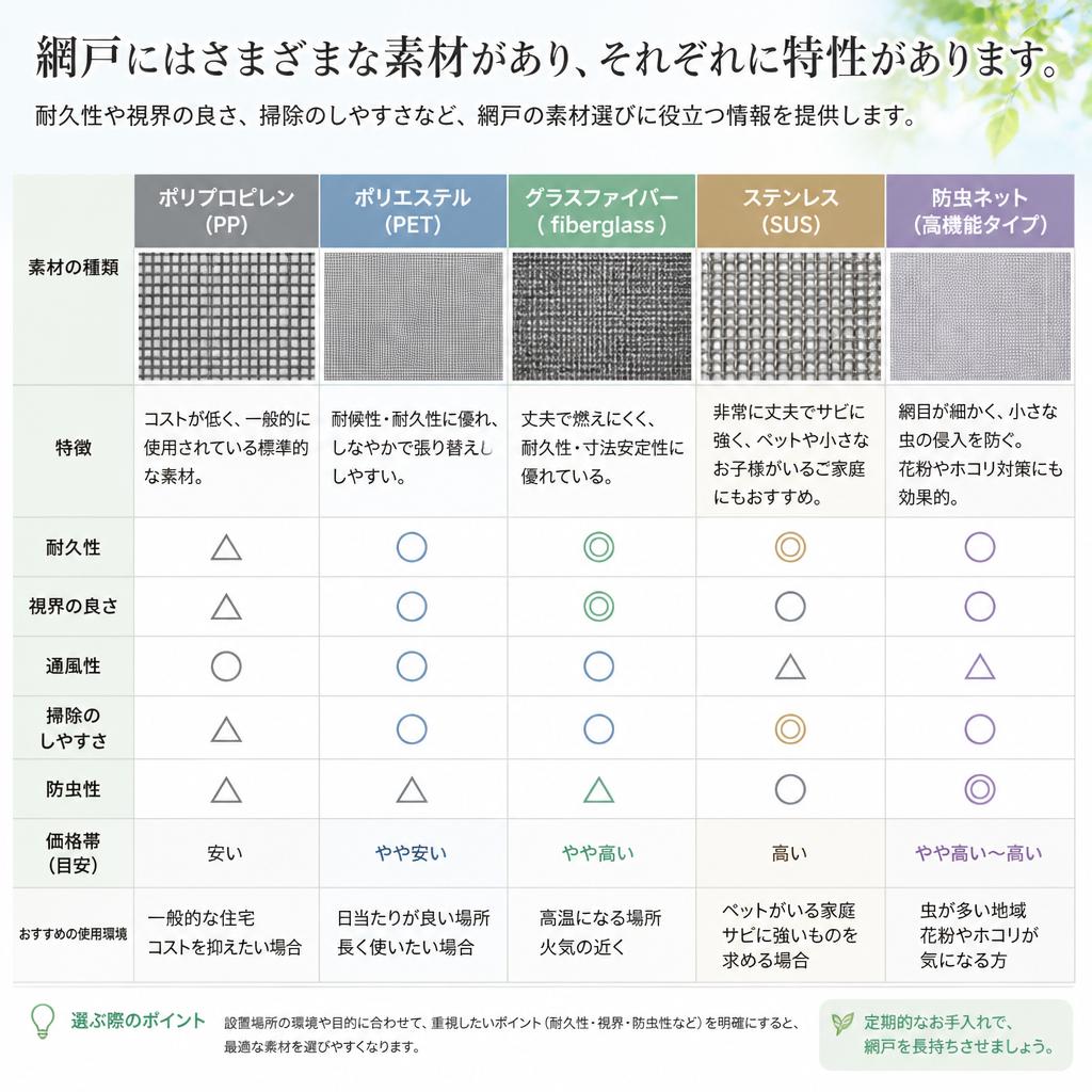 網戸の素材と特徴