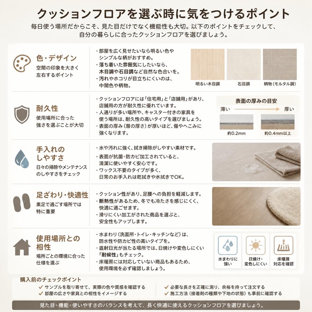 2. クッションフロアを選ぶ際の注意点
