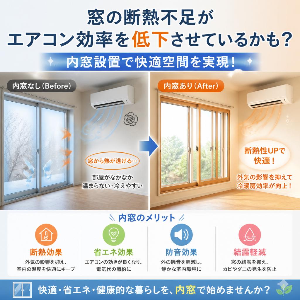 窓の断熱不足がエアコン効率を低下させているかも？内窓設置で快適空間を実現！