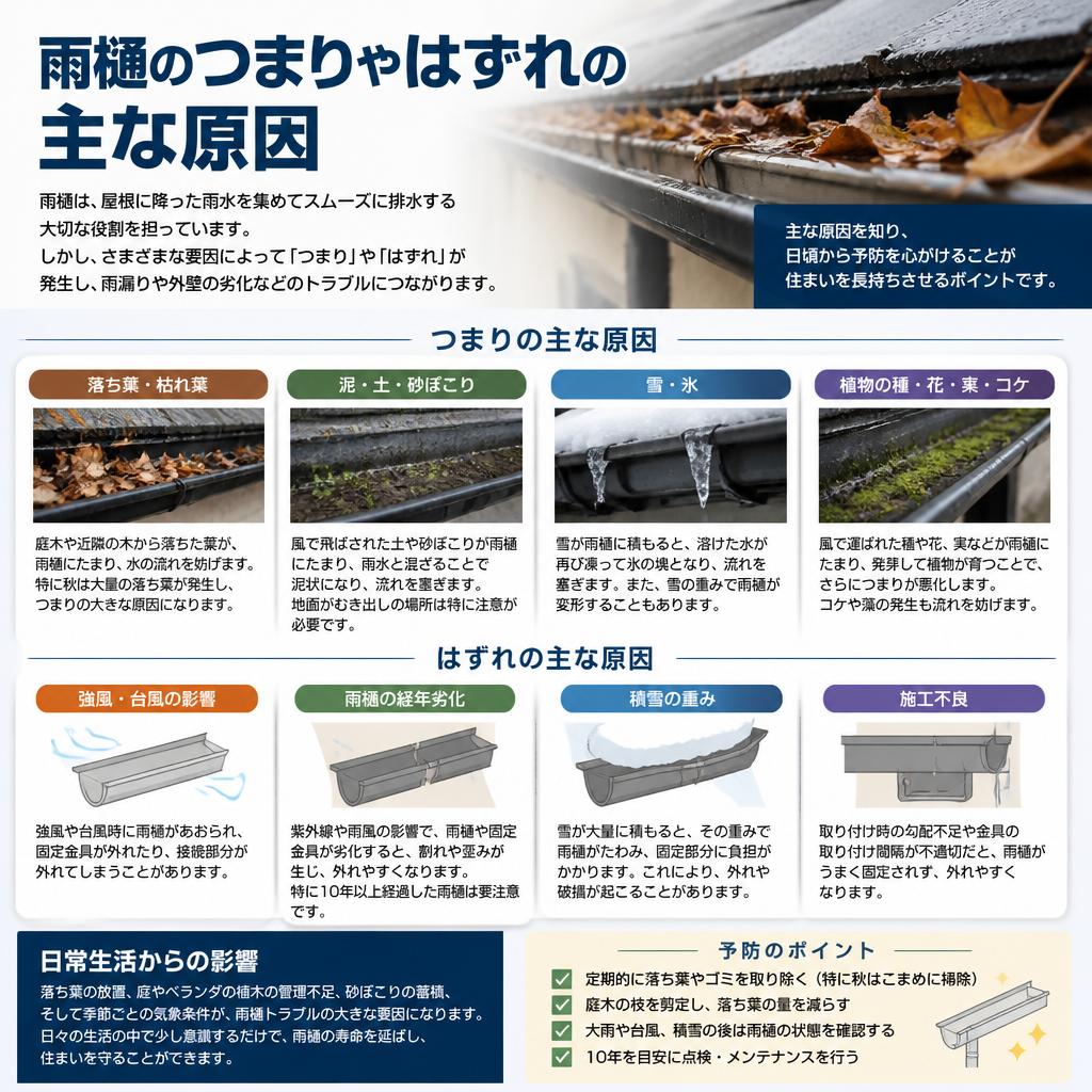 雨樋のつまりやはずれの原因