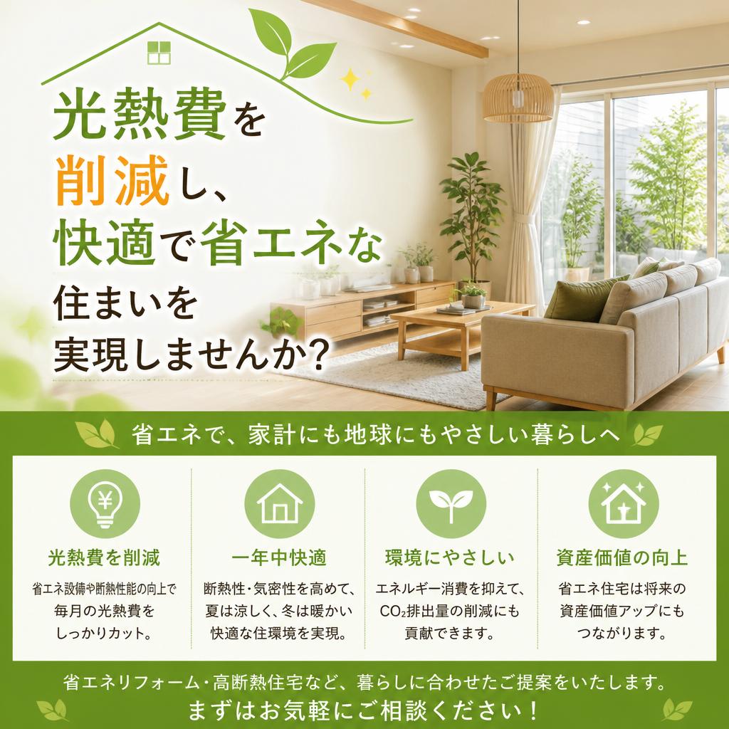 光熱費を削減し、快適で省エネな住まいを実現しませんか？
