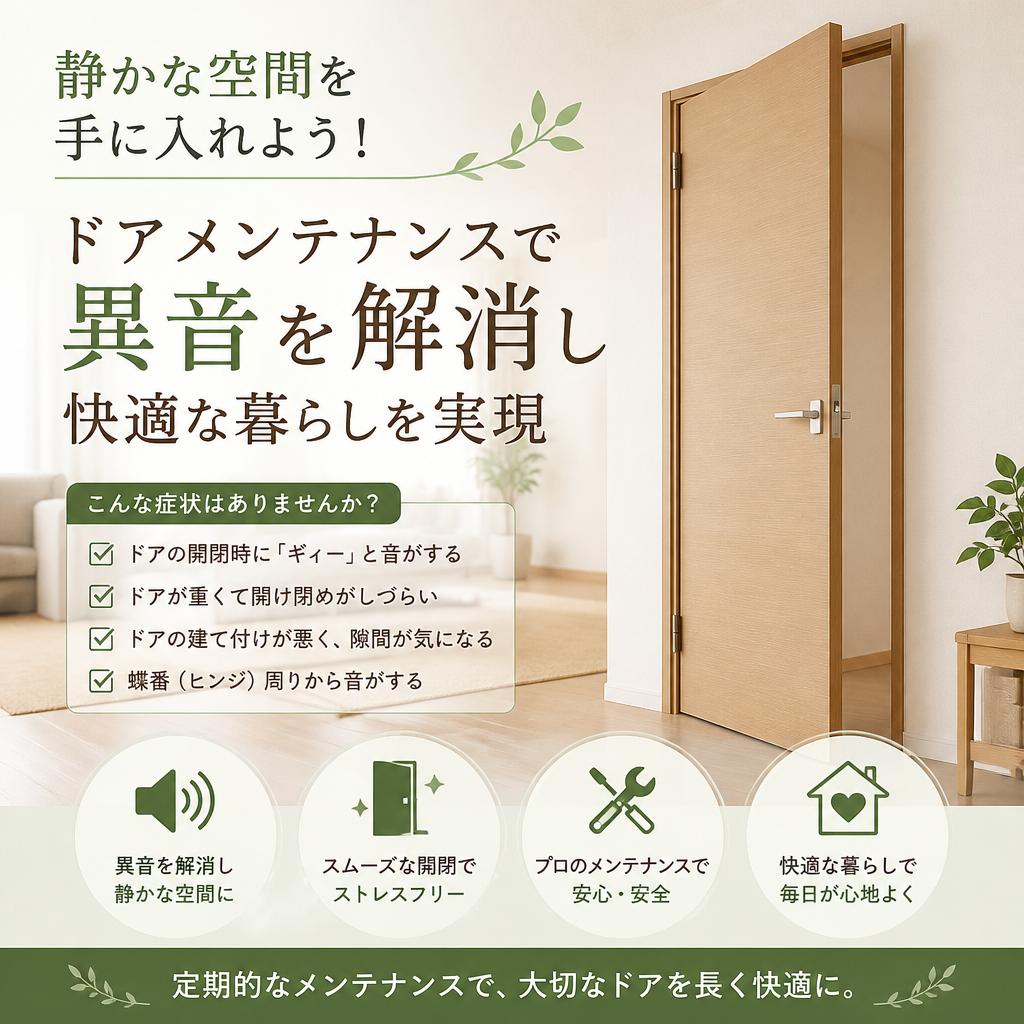静かな空間を手に入れよう！ドアメンテナンスで異音を解消し快適な暮らしを実現