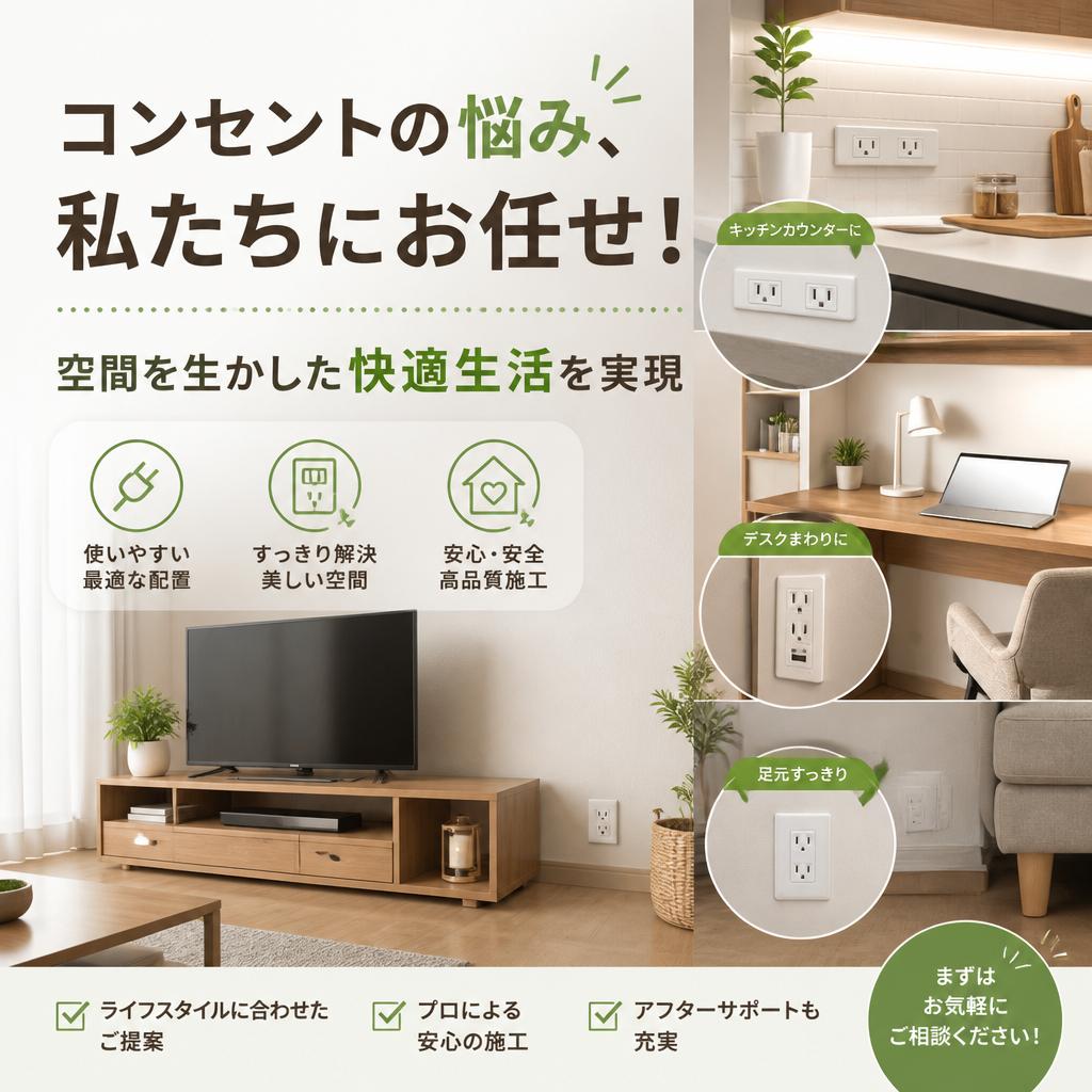コンセントの悩み、私たちにお任せ！空間を生かした快適生活を実現